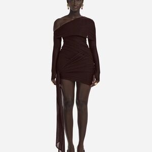 Elegant One Shoulder Brown Dress